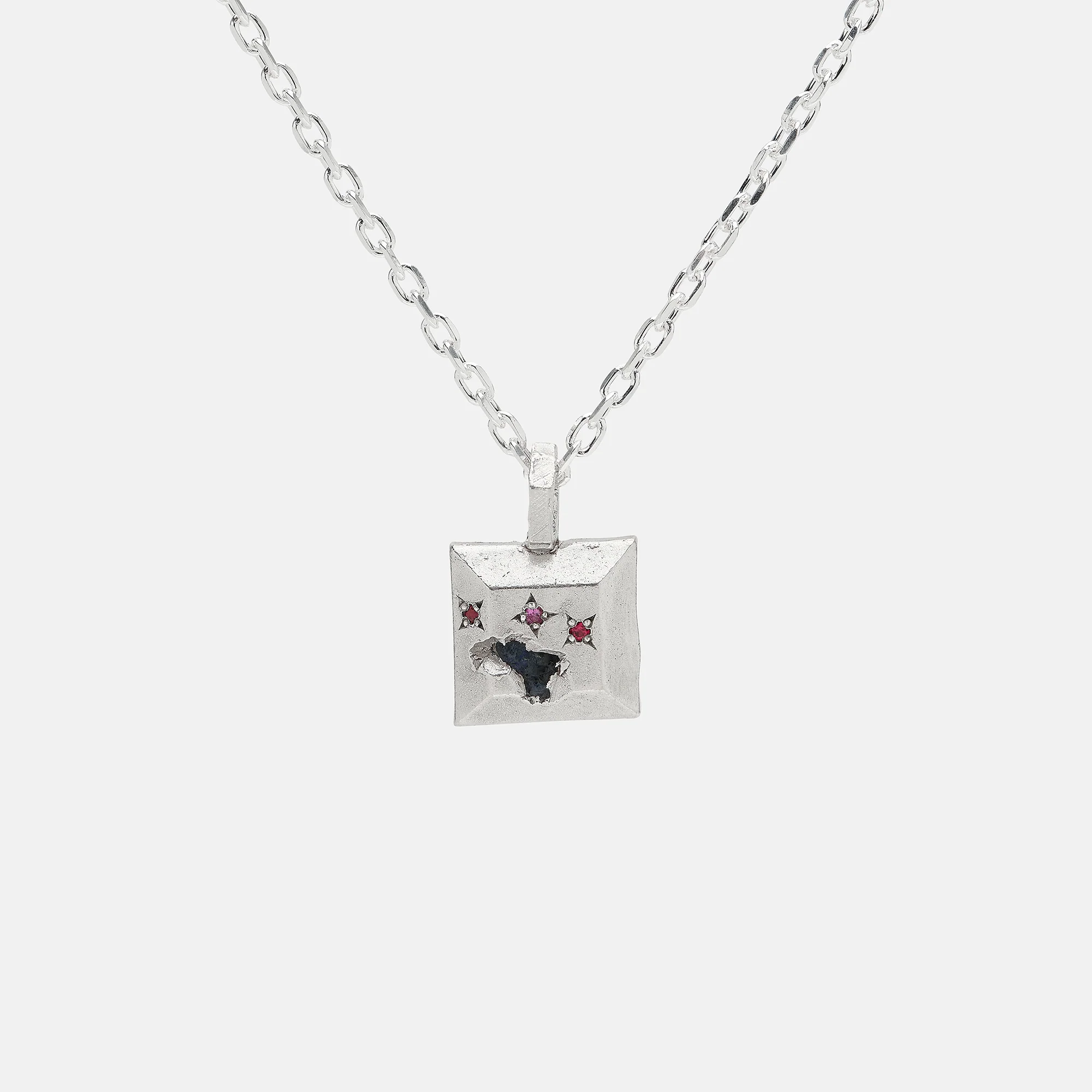 The Ouze, Ruby & Sapphire Square-Cut Cluster Pendant