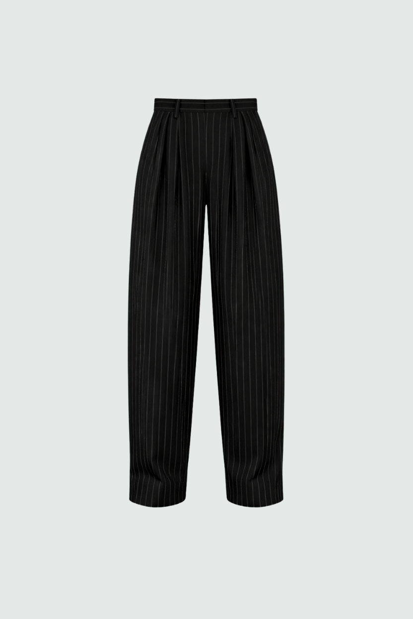Black Pinstripe Wide-Leg Trousers - Striped / 28 / 26