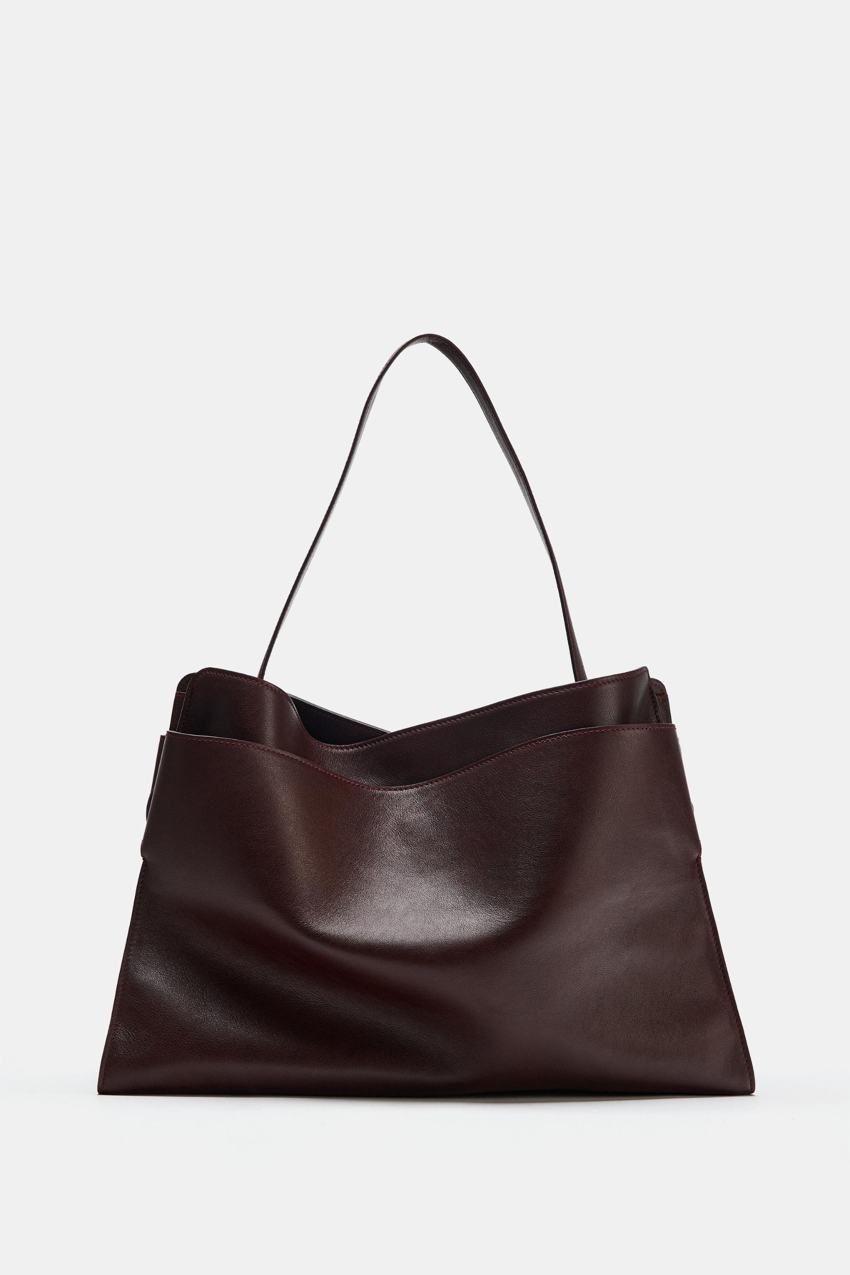 Maxi Leather Tote Bag - Burgundy Red - One Size Only