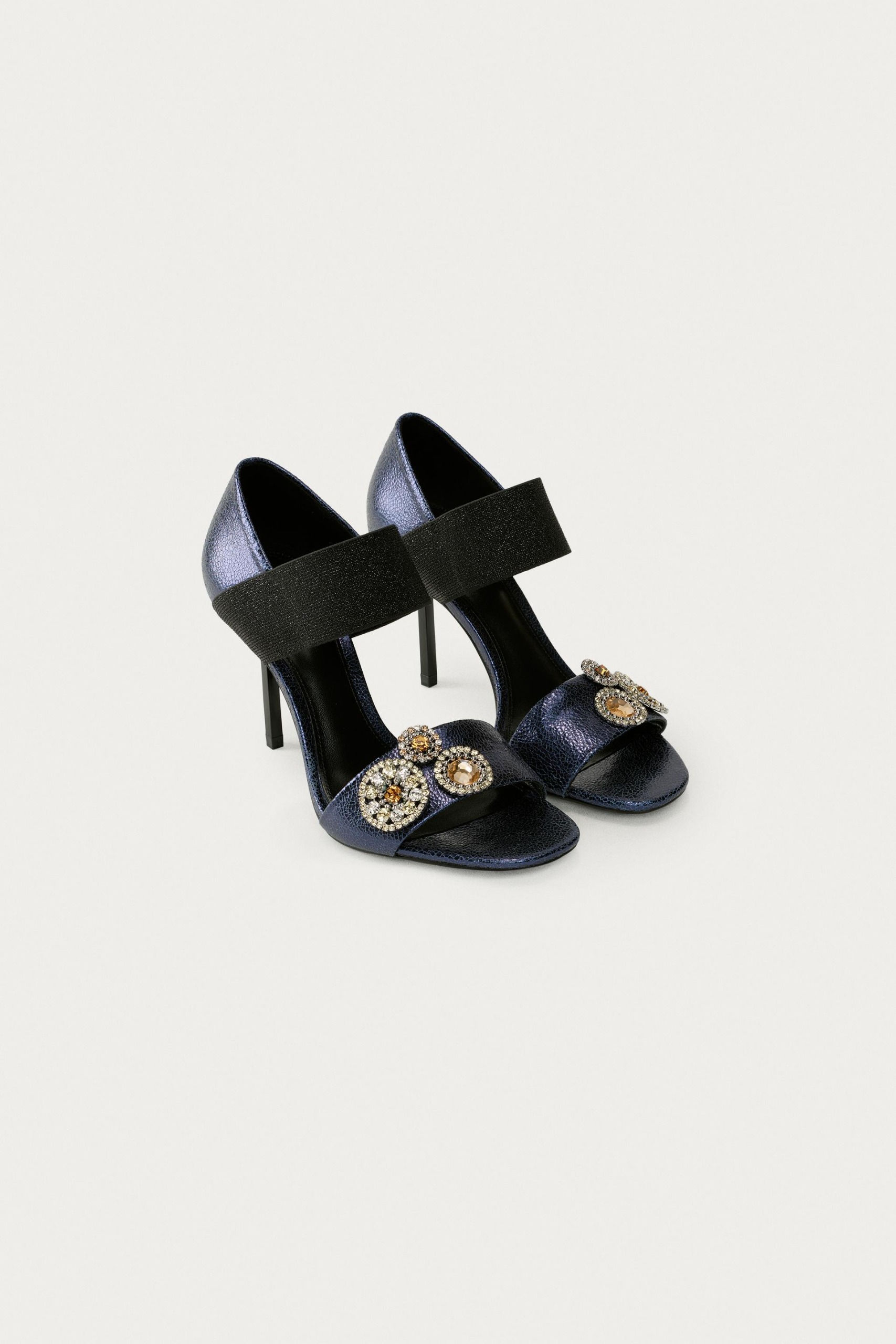 Marisa Berenson X Zara Leather Heeled Sandals - Blue - 6