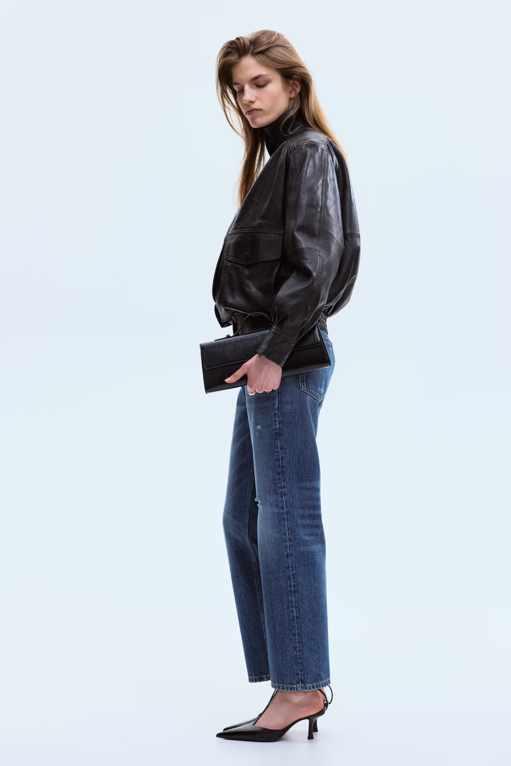 h&m, Straight High Waist Ankle Jeans