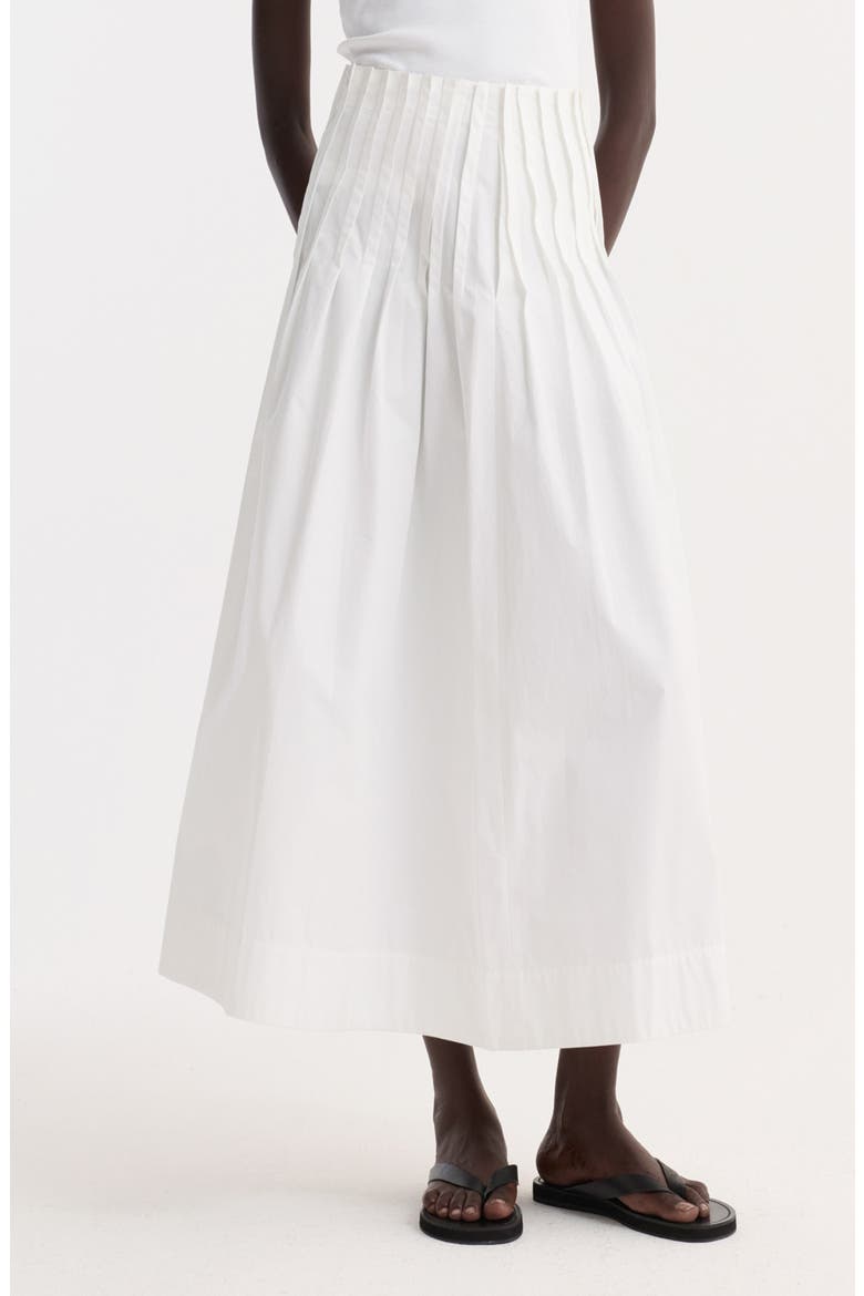 Pleated Cotton Poplin A-Line Skirt