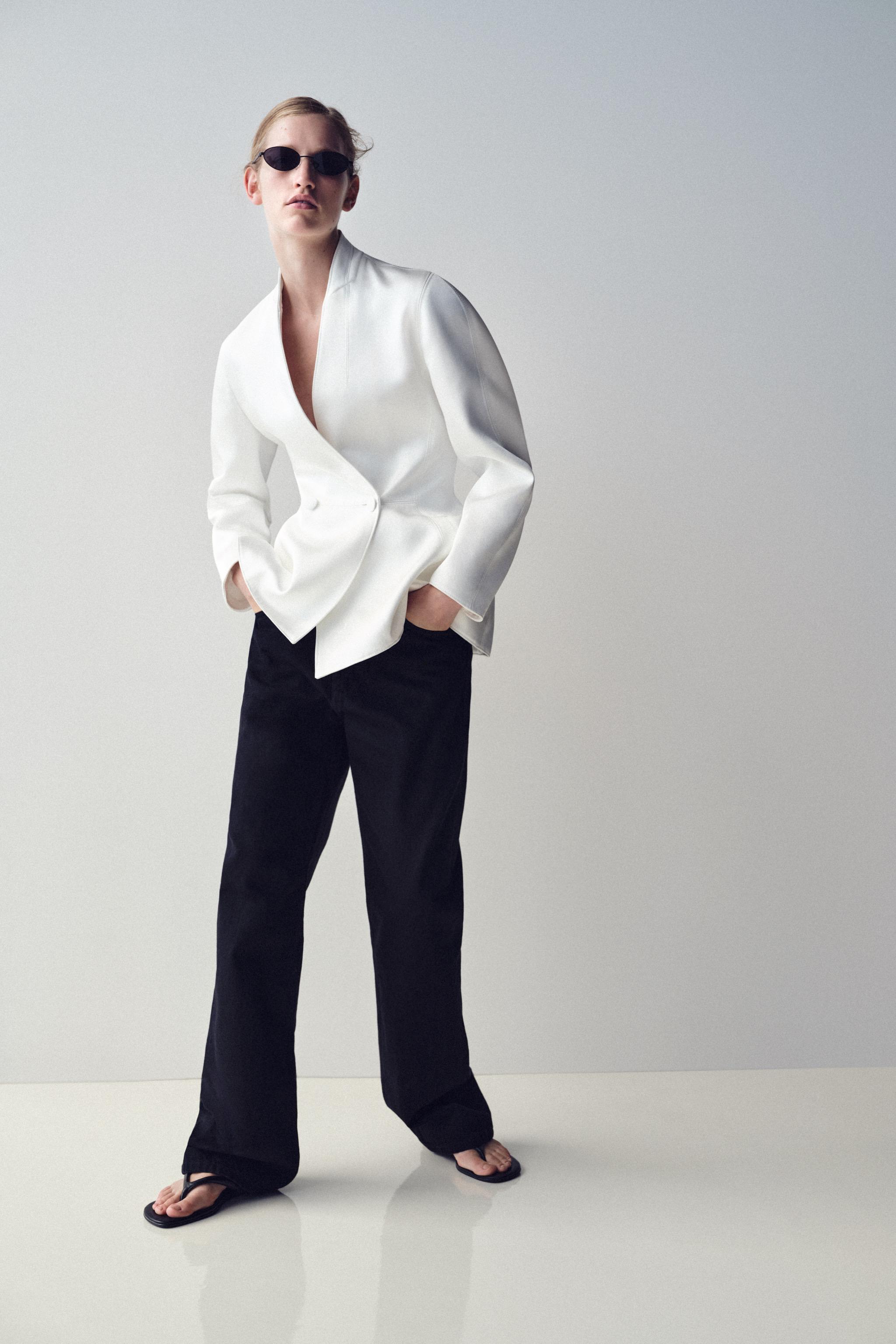 Satin Double-Breasted Blazer - Oyster-White - Xs