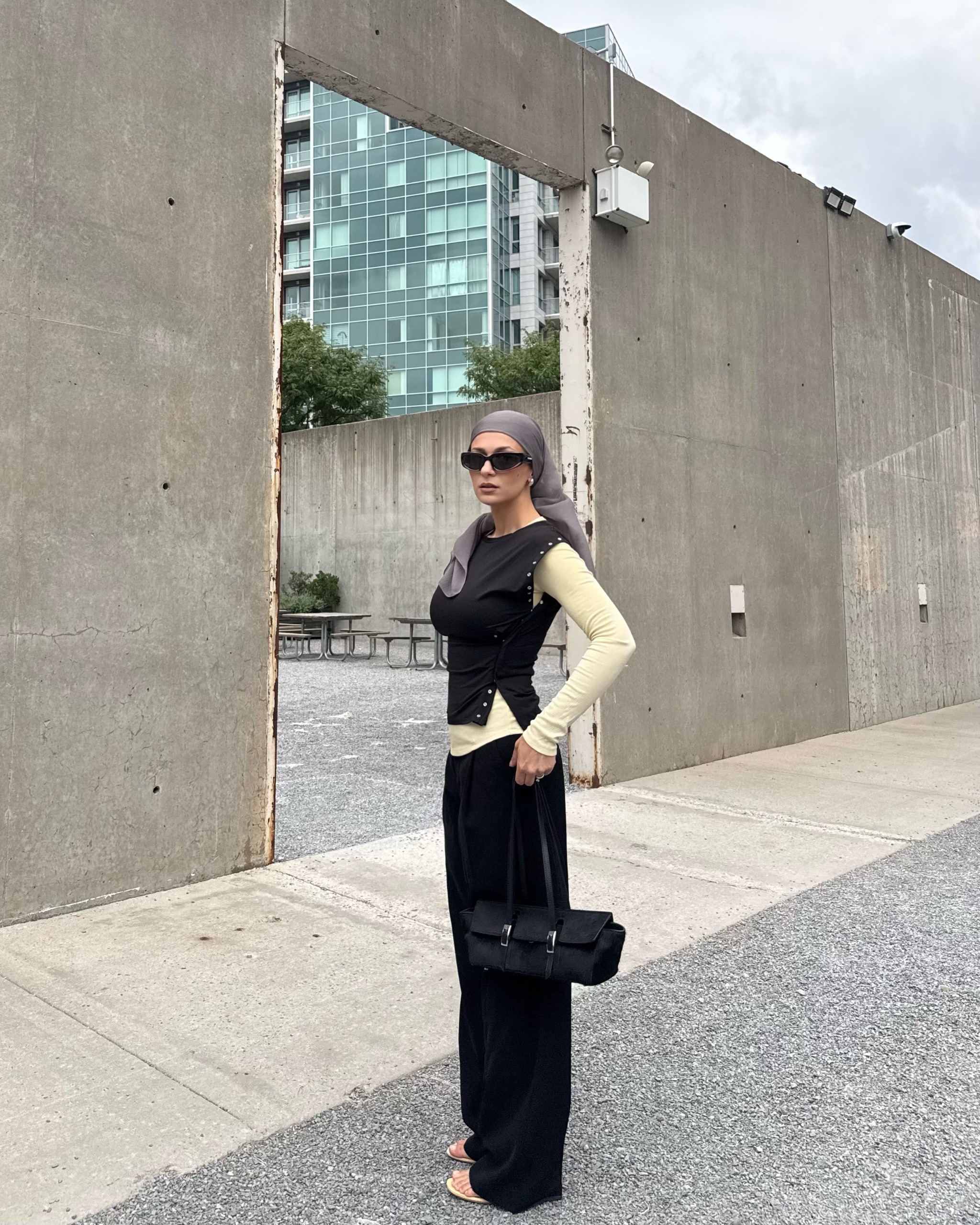 Influencer Noor Elkhaldi wearing layered tops.