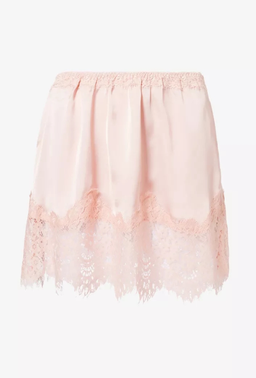Lace-Trim Satin Mini Skirt - Xs