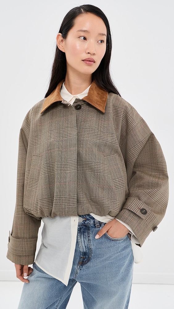 Suede Collar Blouson Jacket - Prince of Wales