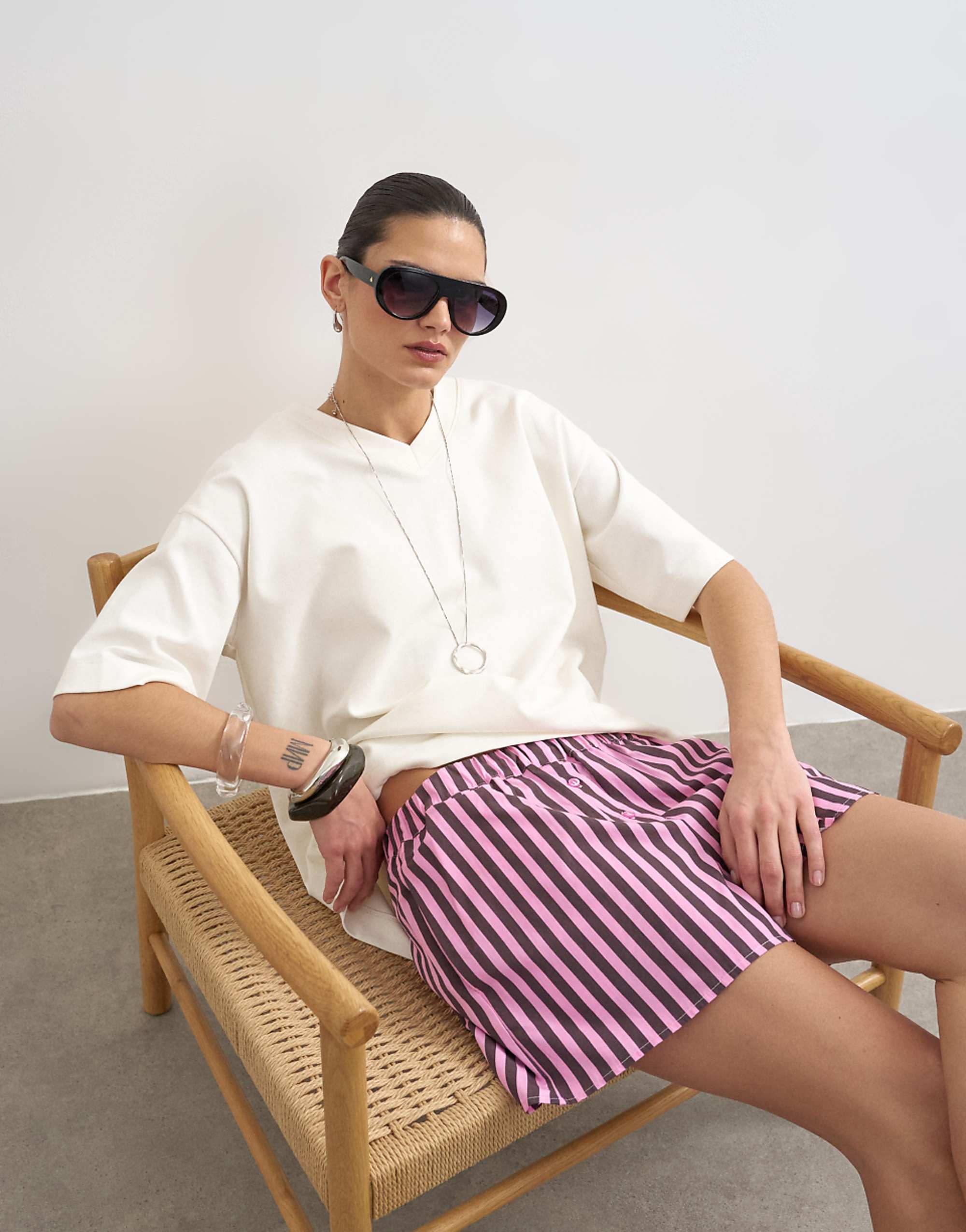 Topshop Boxer Shorts in Pink and Purple Stripes