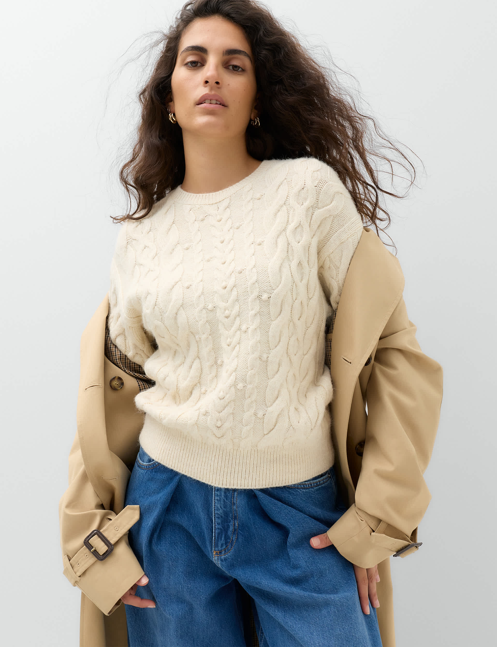 Cable Knit Crew Neck Slim Fit Jumper