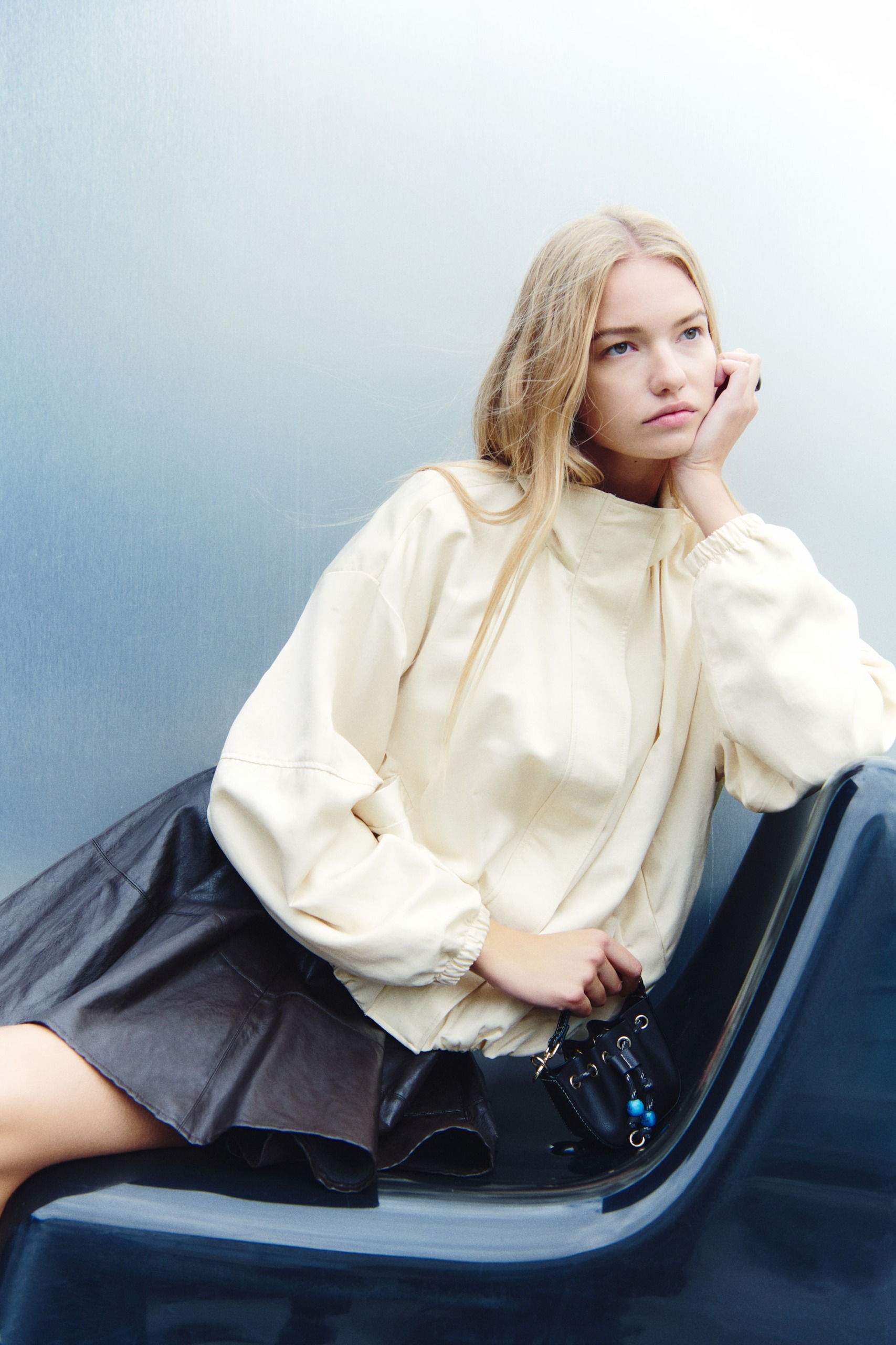 Balloon-Sleeved Funnel-Collar Jacket