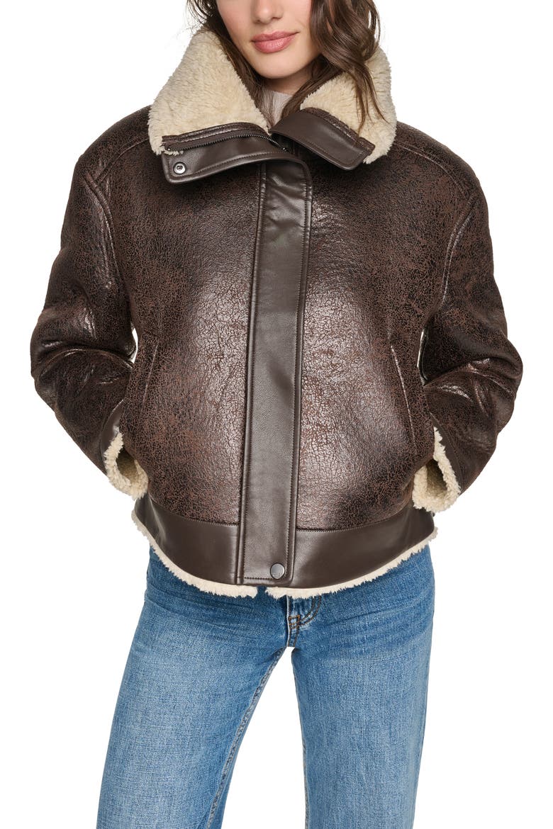 Ellery Faux Leather & Faux Shearling Aviator Jacket