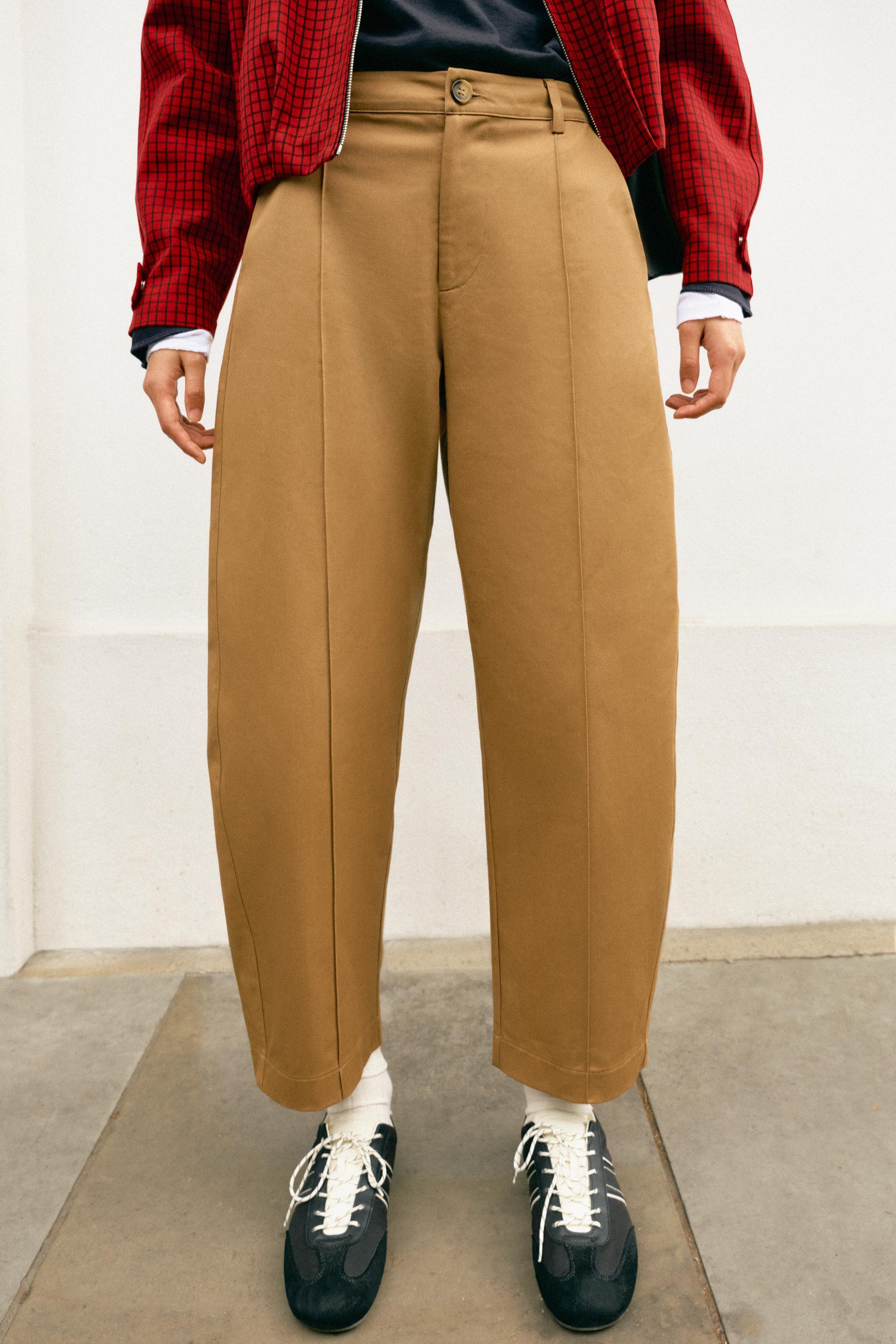 Barrel-Leg Trousers With Seam Detail - Camel - 6