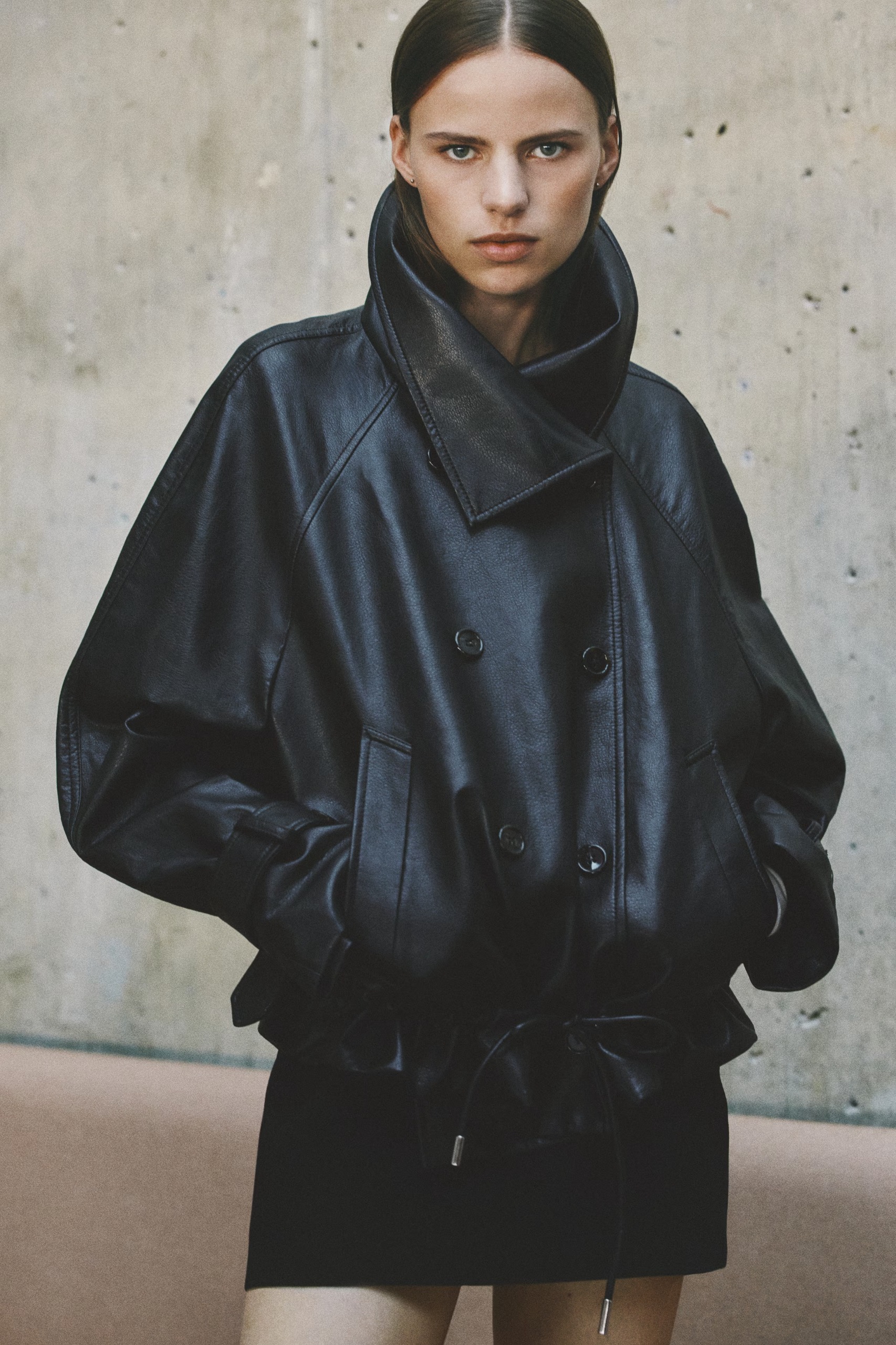H&M , Coated Funnel-collar Jacket