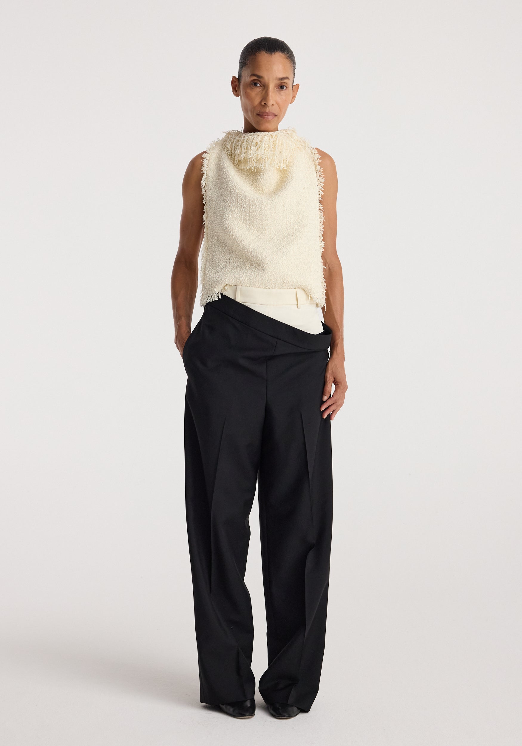 Textured Fringe Boucl&eacute; Top | Cream
