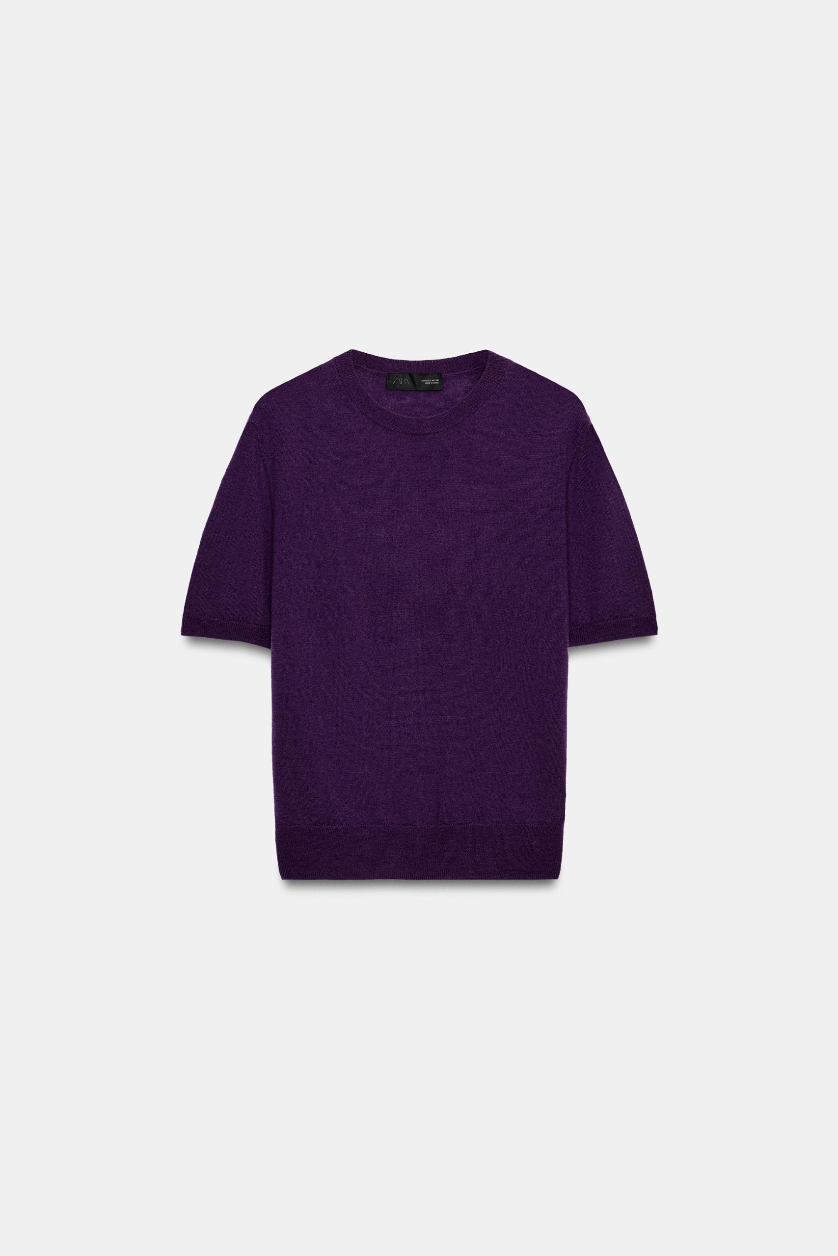 100% Wool Short Sleeve Jumper - Purple - S