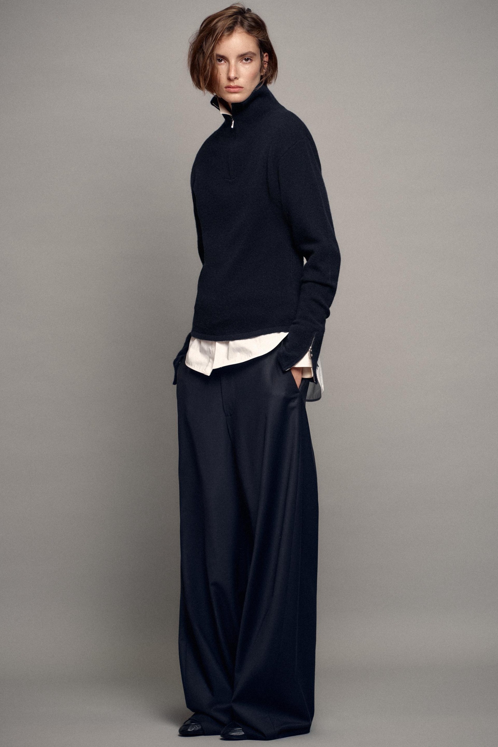 100% Wool Jumper With Zips - Navy Blue - S