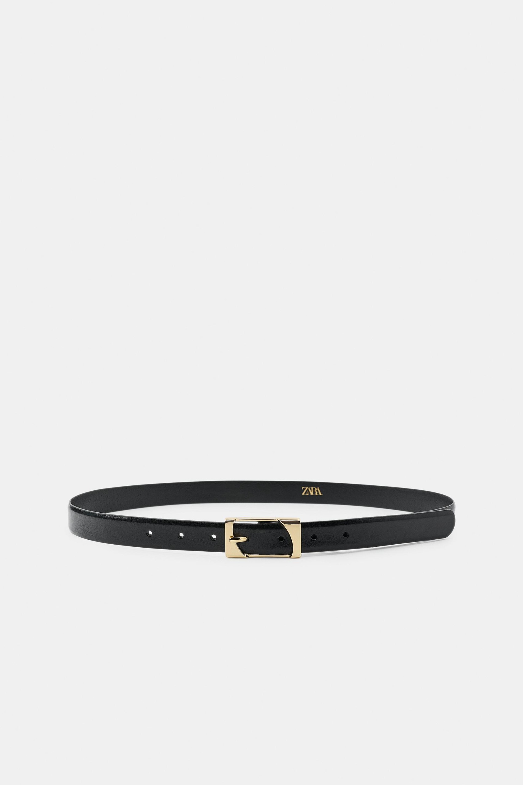 ZARA, 100% Leather Rectangular Buckle Belt - Black - 30 (us 30)