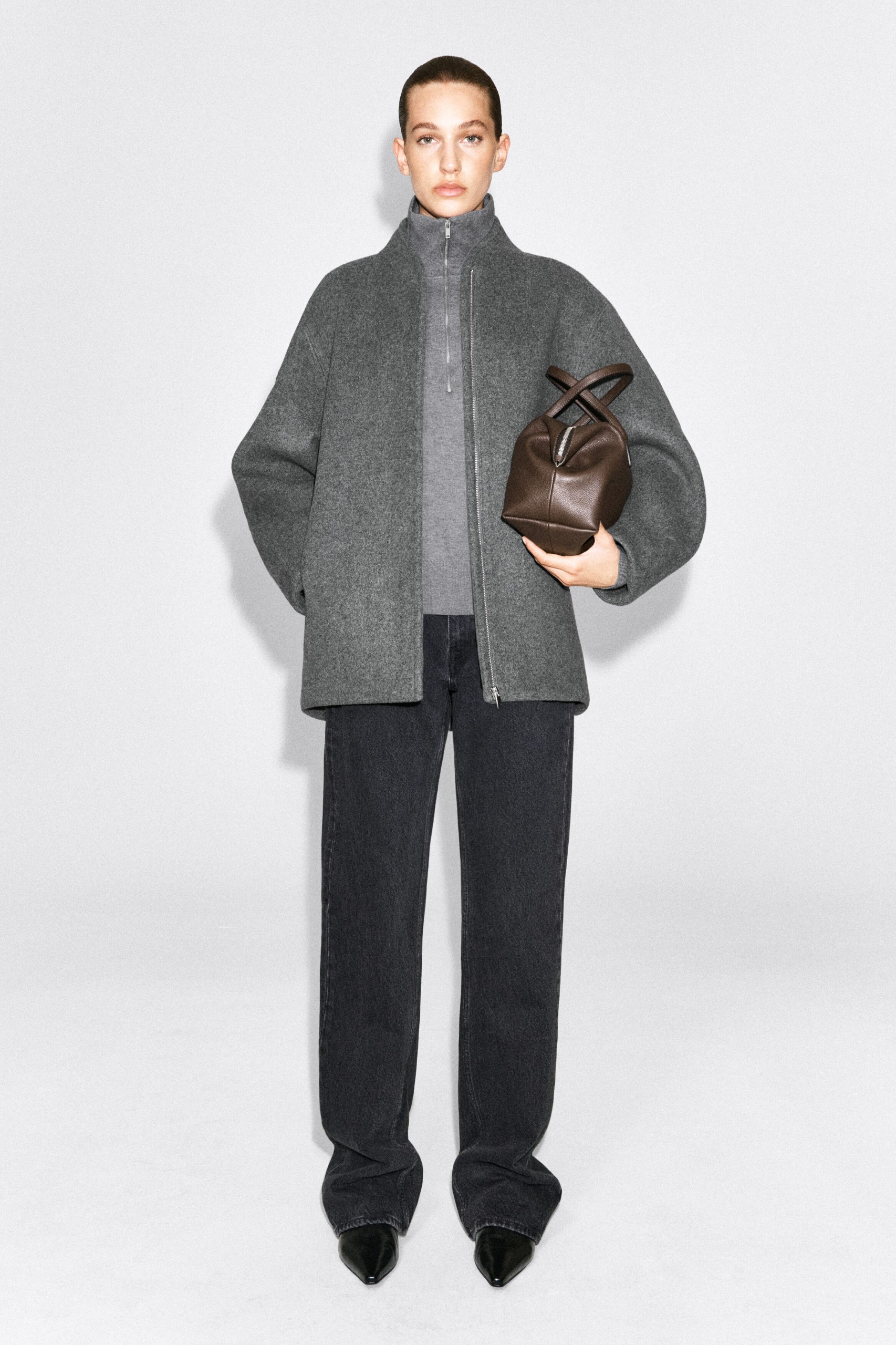 Sculpted Wool-Blend Zip-Up Jacket