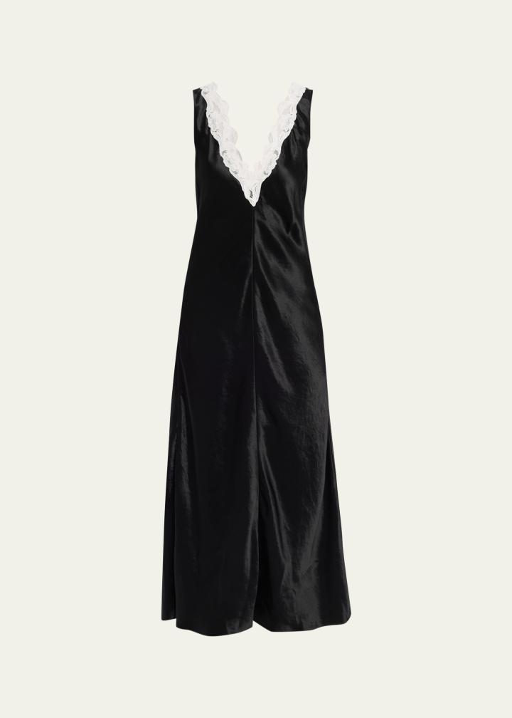 Lace V-Neck Sateen Dress