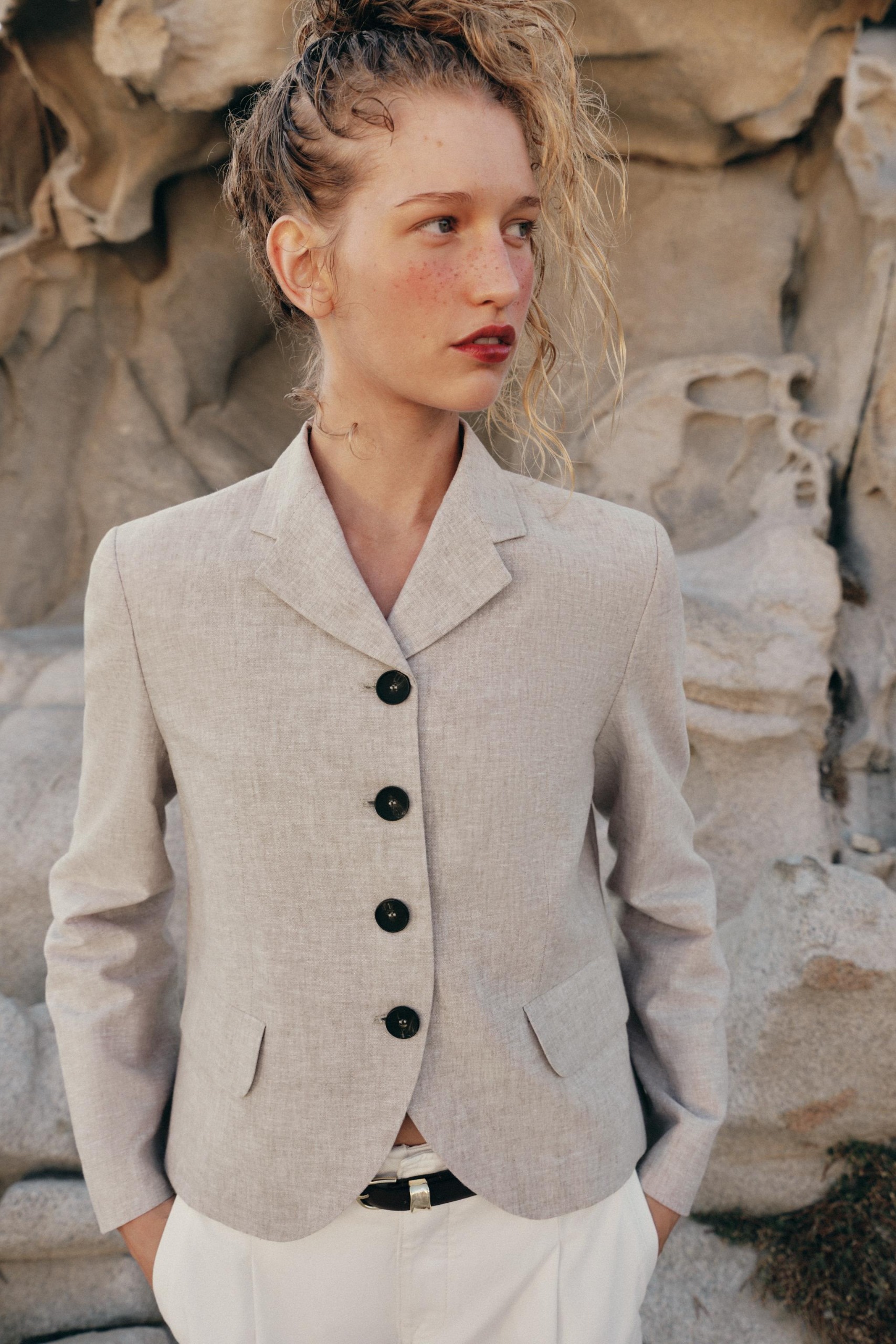 ZARA, Straight Cut Linen Blazer With Darts