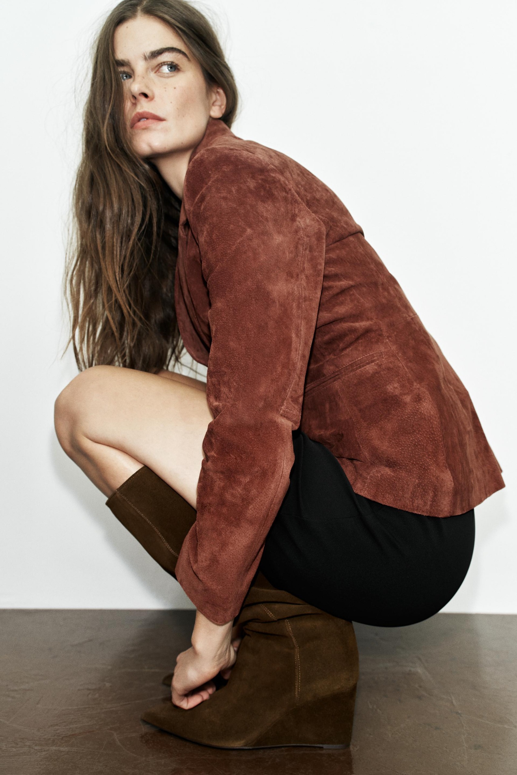 Suede Wedge Boot - Brown - 5