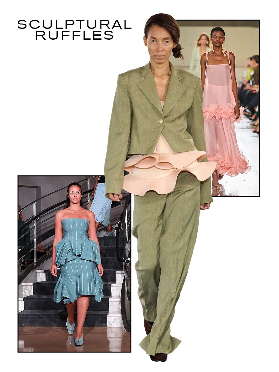 Collage of NYFW S/S 27 runway looks, ruffles