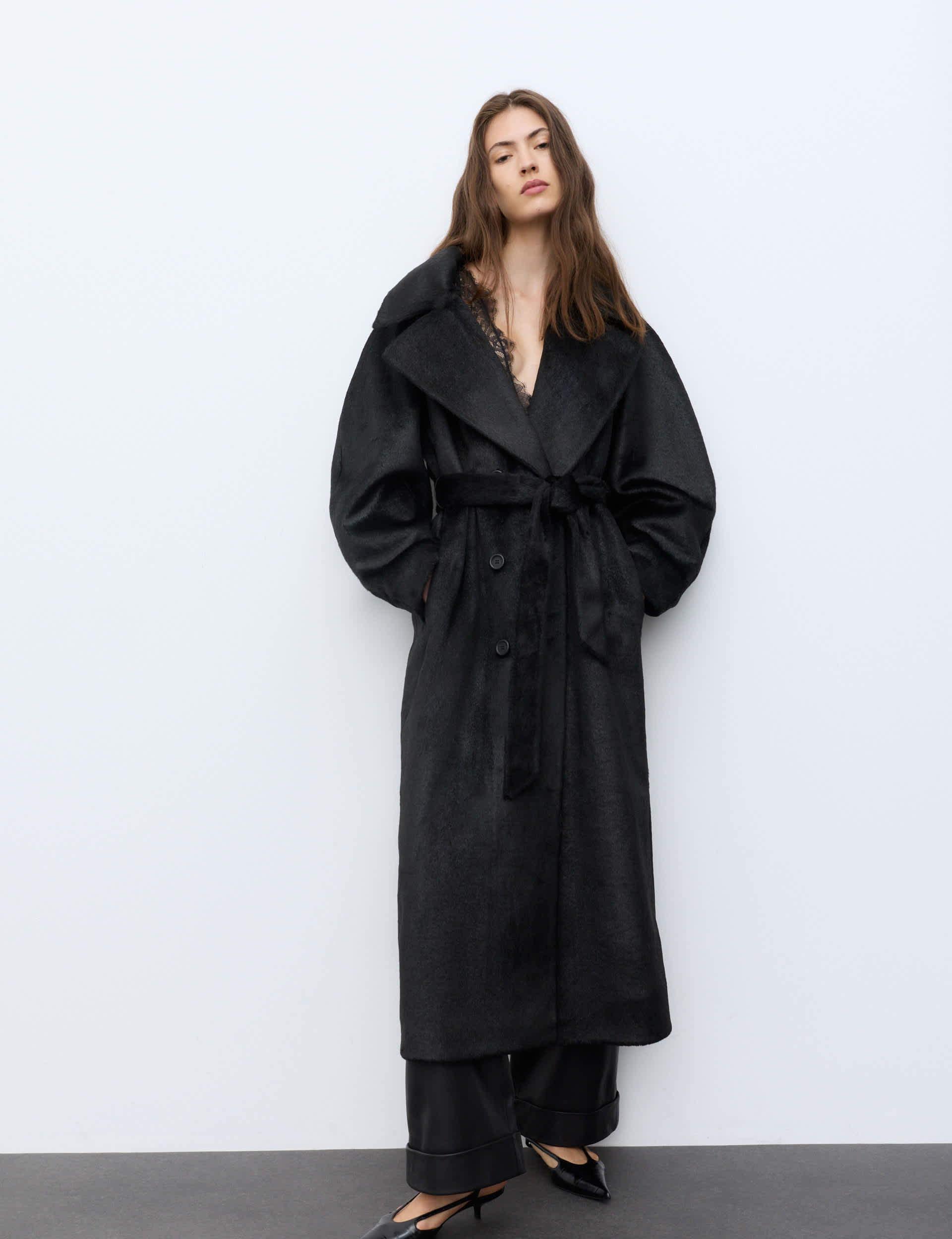 Faux Fur Double Breasted Longline Coat