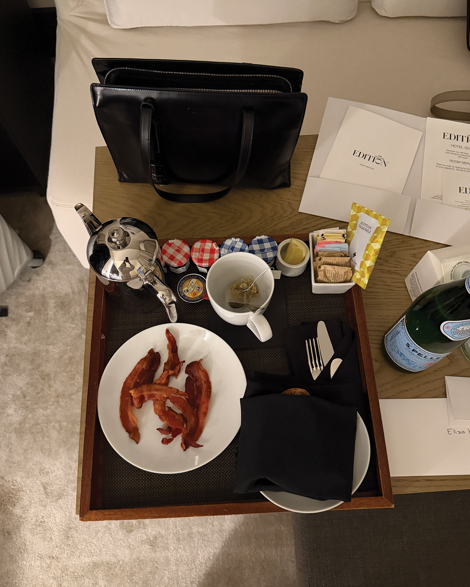 Eliza Huber's room-service dinner at the New York Edition.