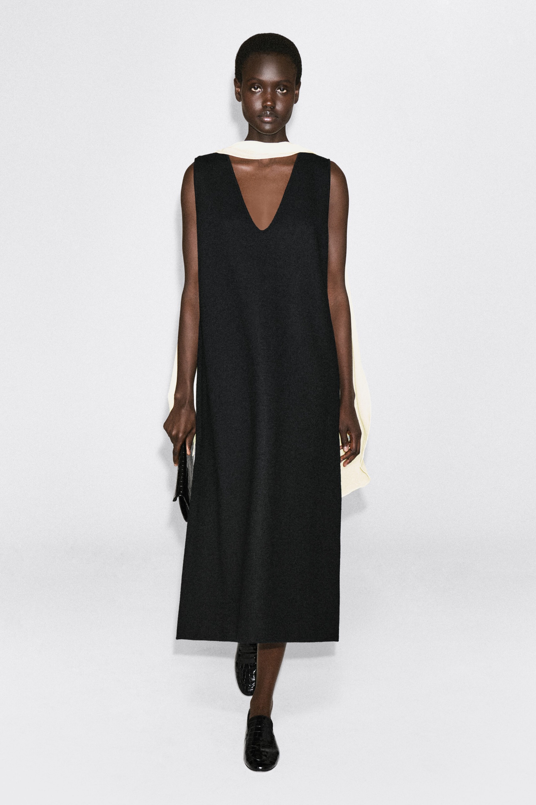 Boiled Wool-Blend V-Neck Midi Dress