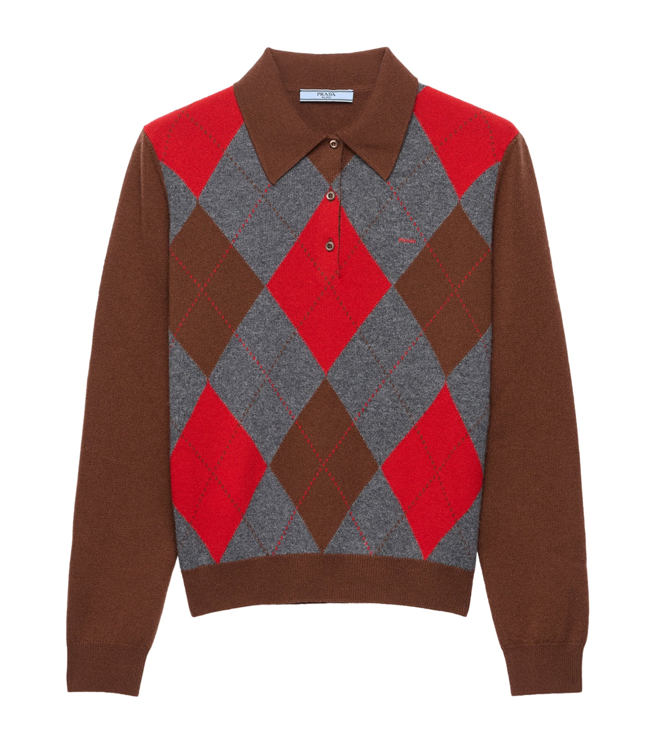 Prada Cashmere Argyle Polo Sweater
