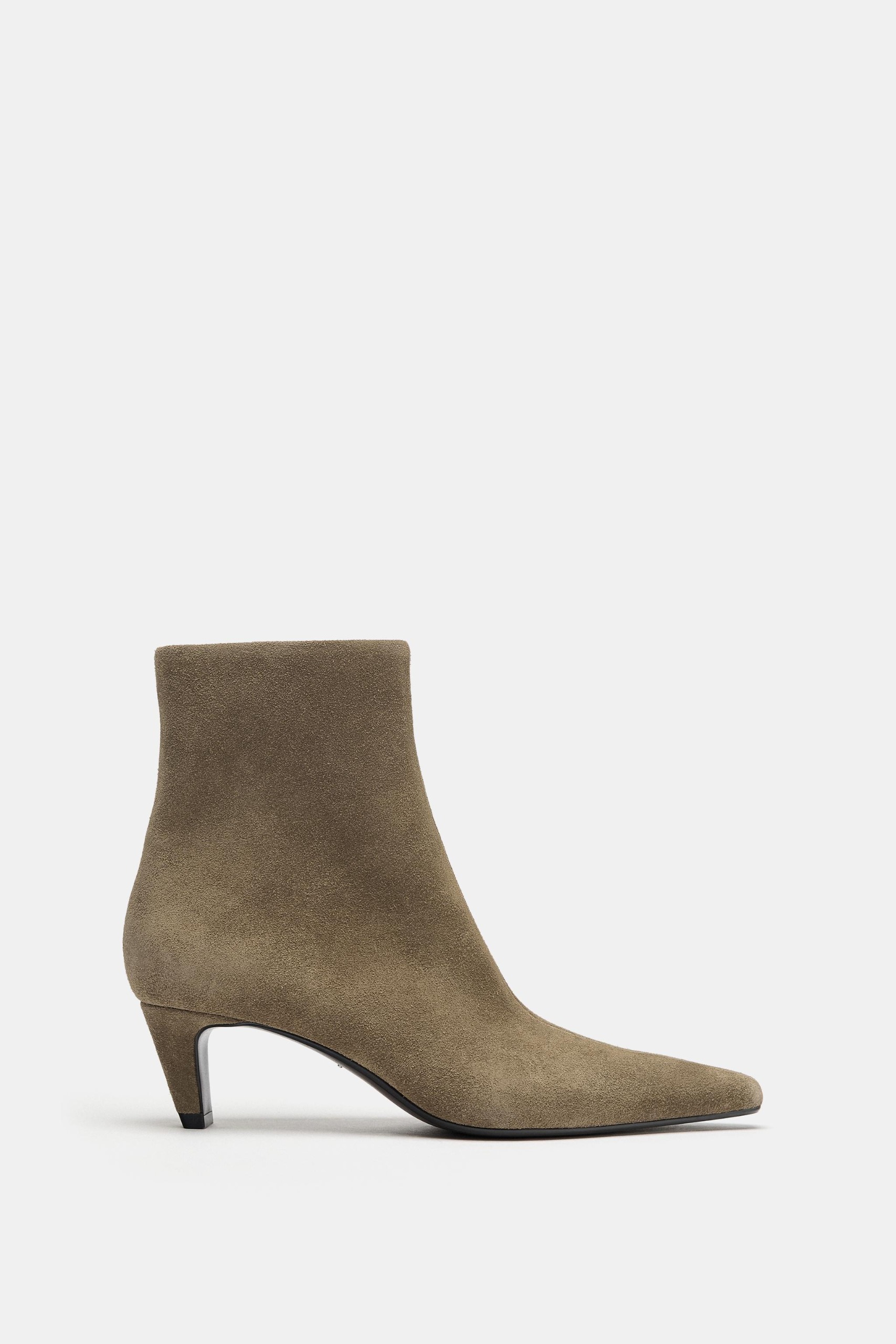 Suede Kitten Heel Ankle Boots - Taupe Gray - 5