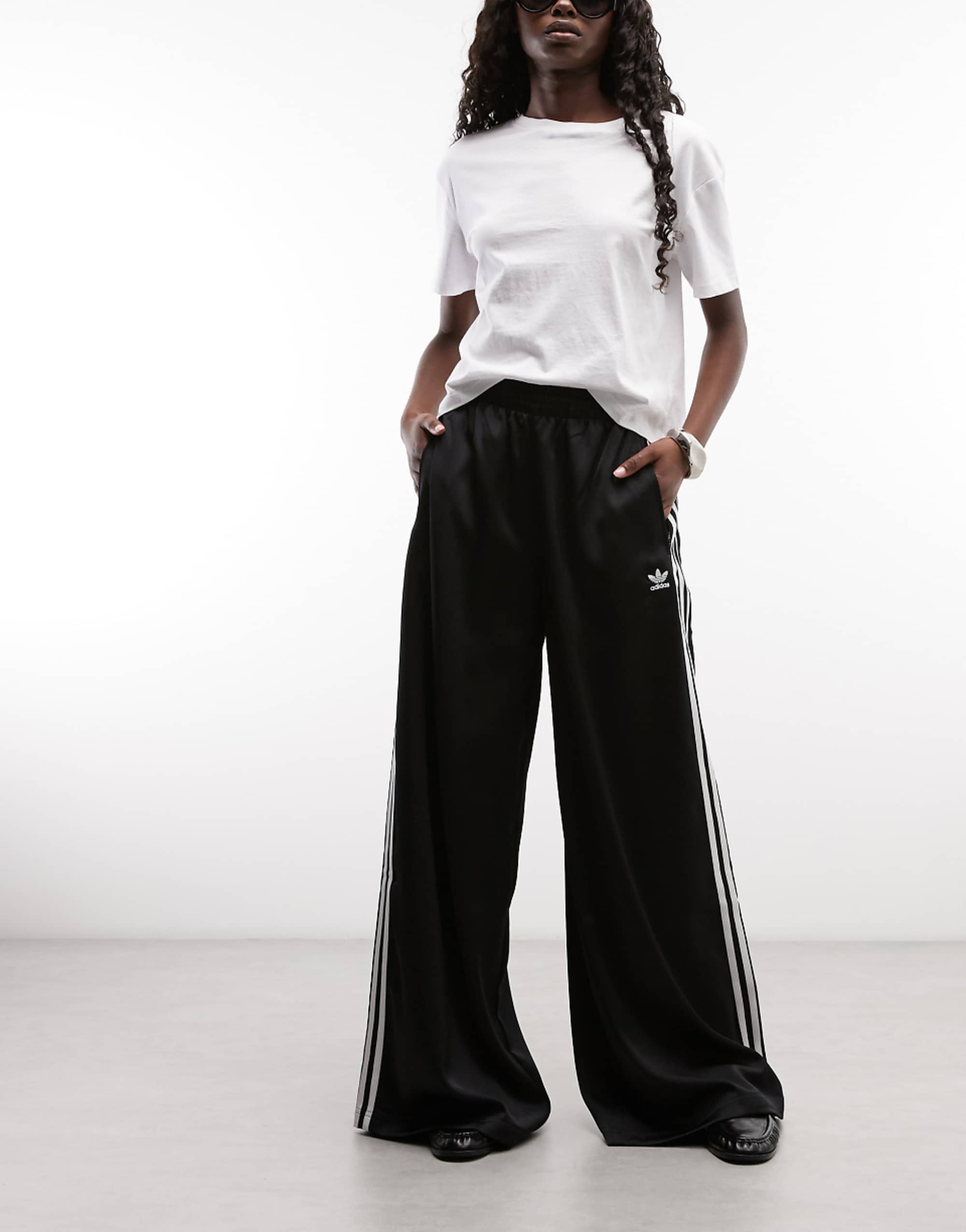 Adidas Originals Wide Leg Satin Joggers in Black