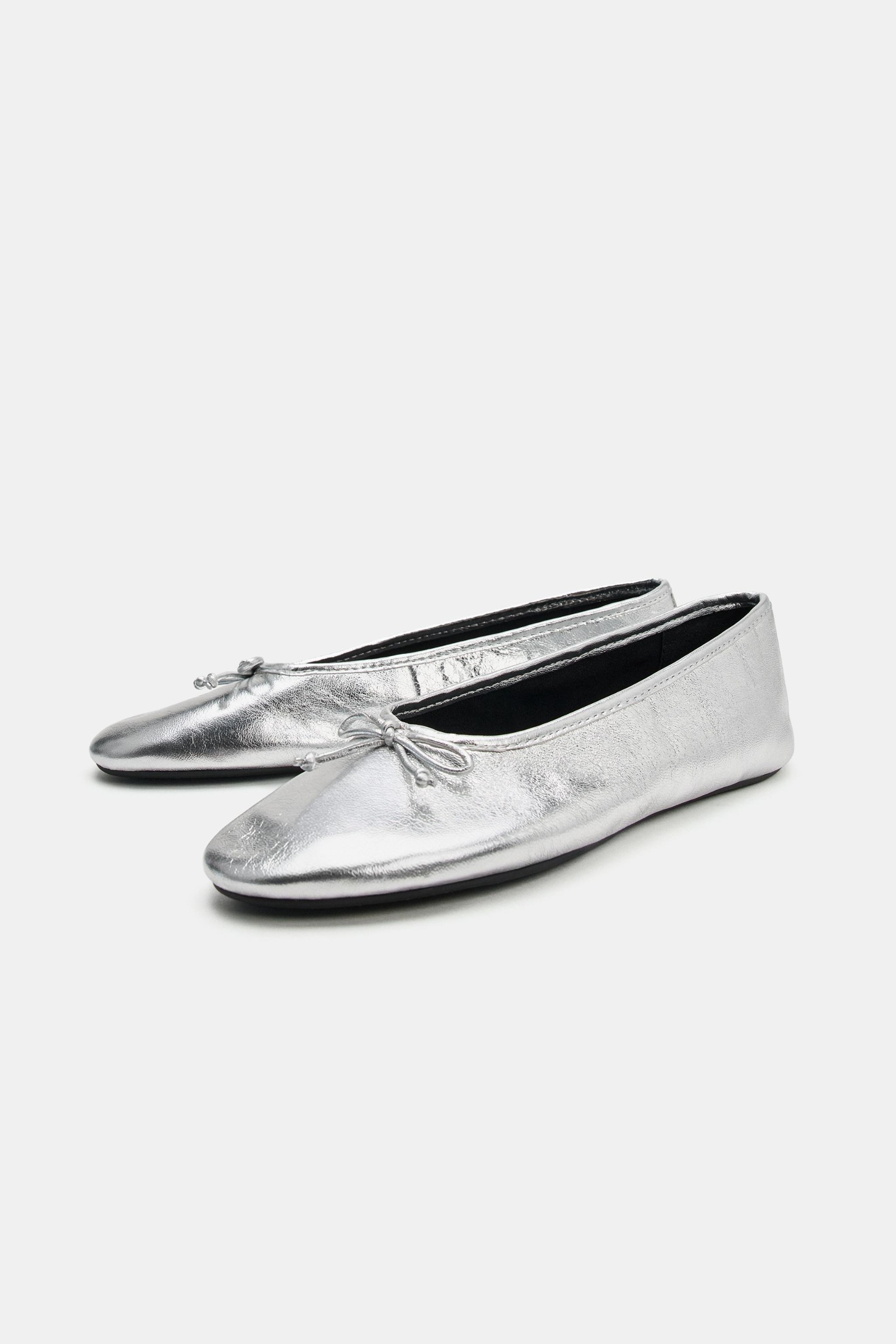 Metallic Leather Ballet Flats - Silver - 5
