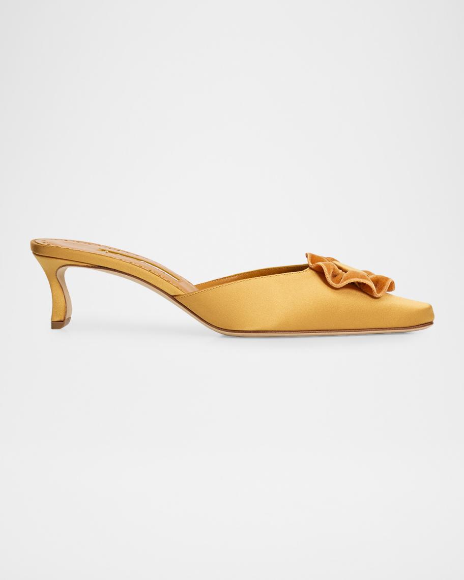 50mm Caulon Floral Applique Satin Mule Pumps
