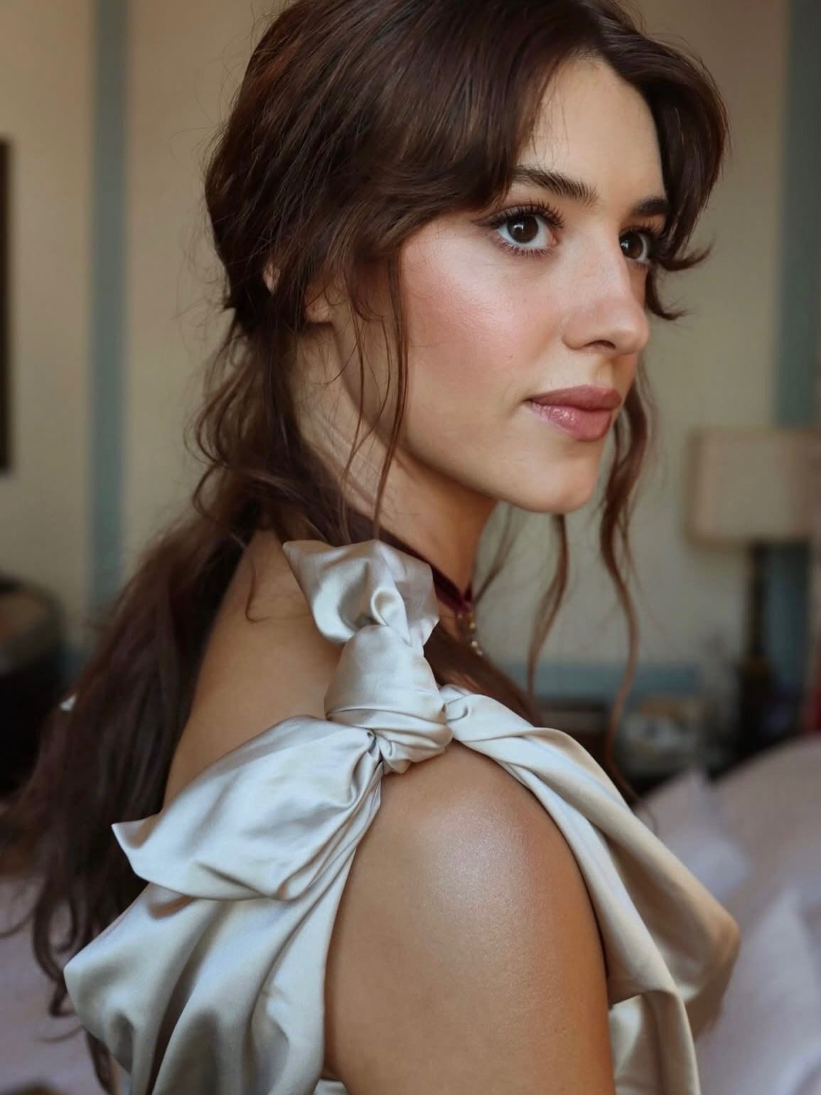 Daisy Edgar-Jones behind the scenes getting ready for the Sense and Sensibility London premiere, wearing Three Warriors fake tan