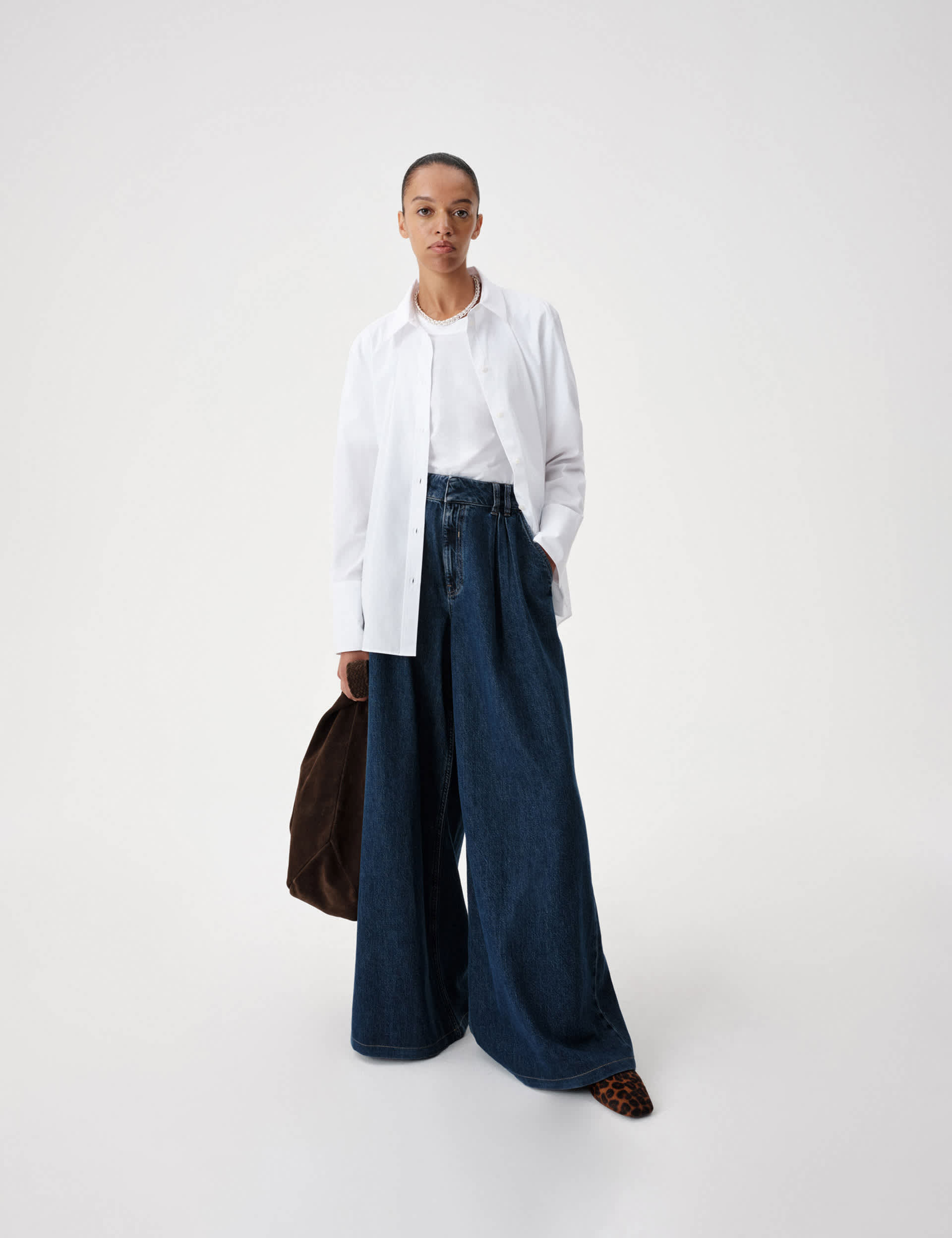 Twill Pleated Formal Wide Leg Jean