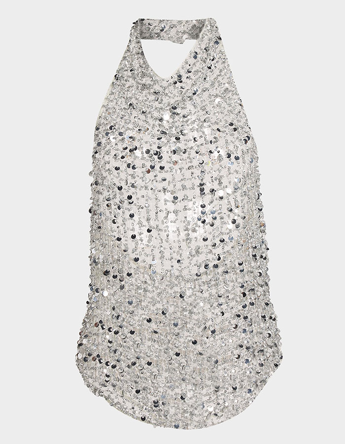 Sequined Net Mesh Halter Top