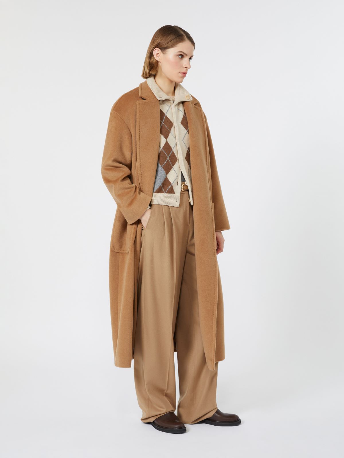 Long Wool Beaver Cloth Coat - Camel