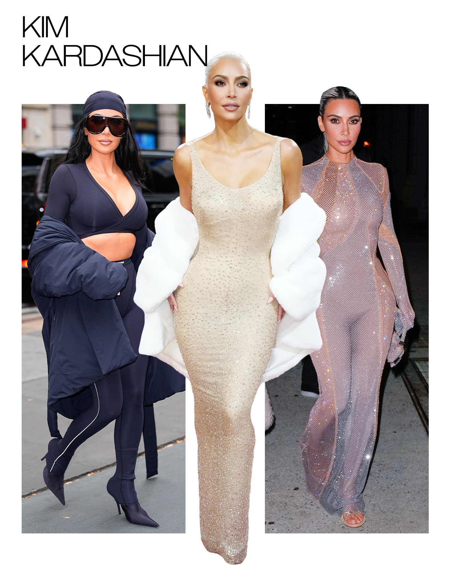 Collage of Kim Kardashian photos that show her style over the years