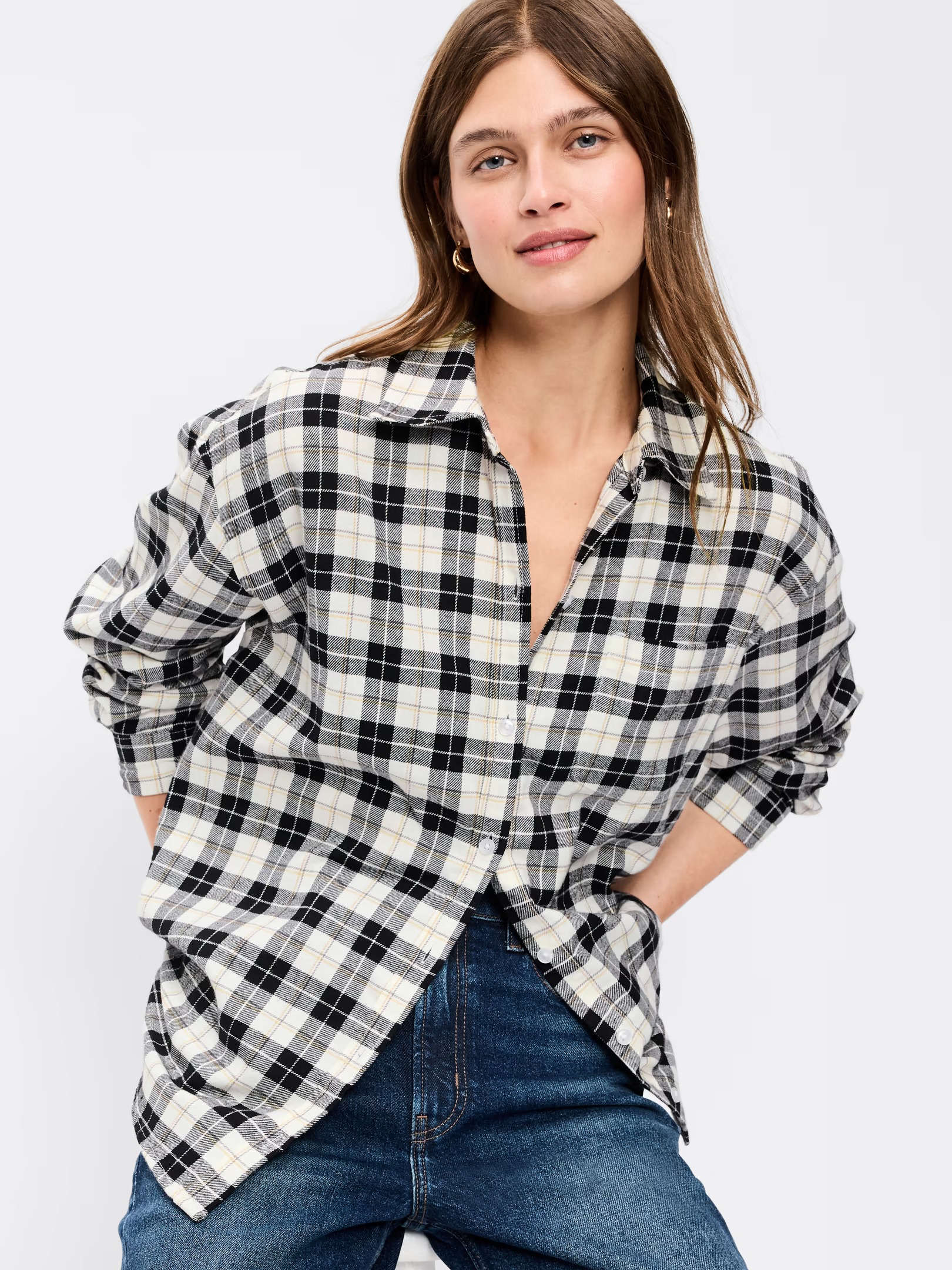 Old Navy, Oversized Button-Down Boyfriend Flannel Shirt