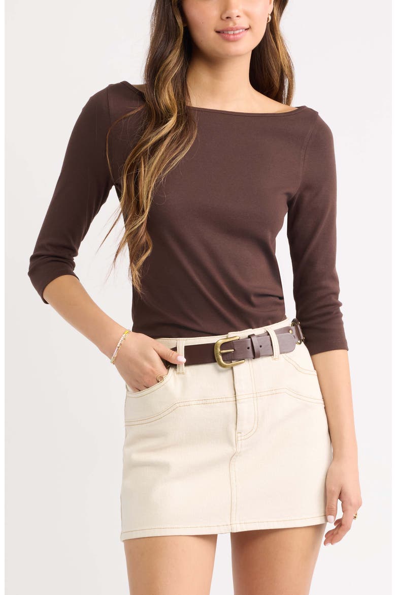 Boat Neck Three-Quarter Sleeve Top