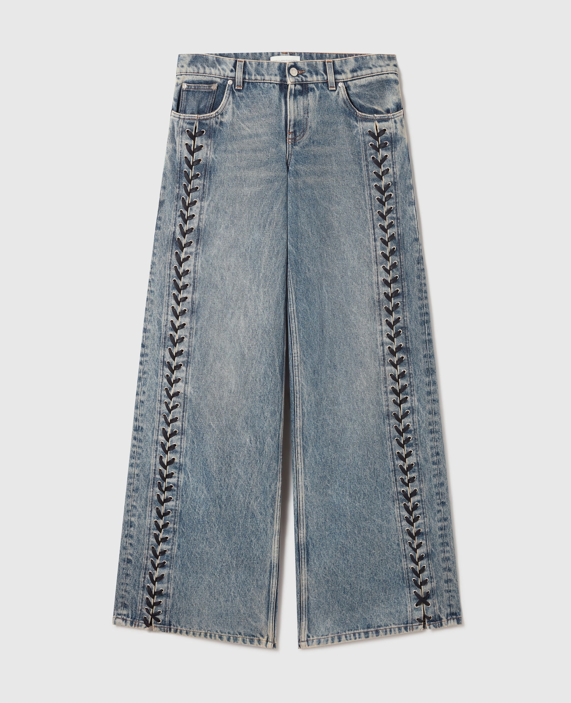 Wide-Leg Lace-Up Denim Jeans