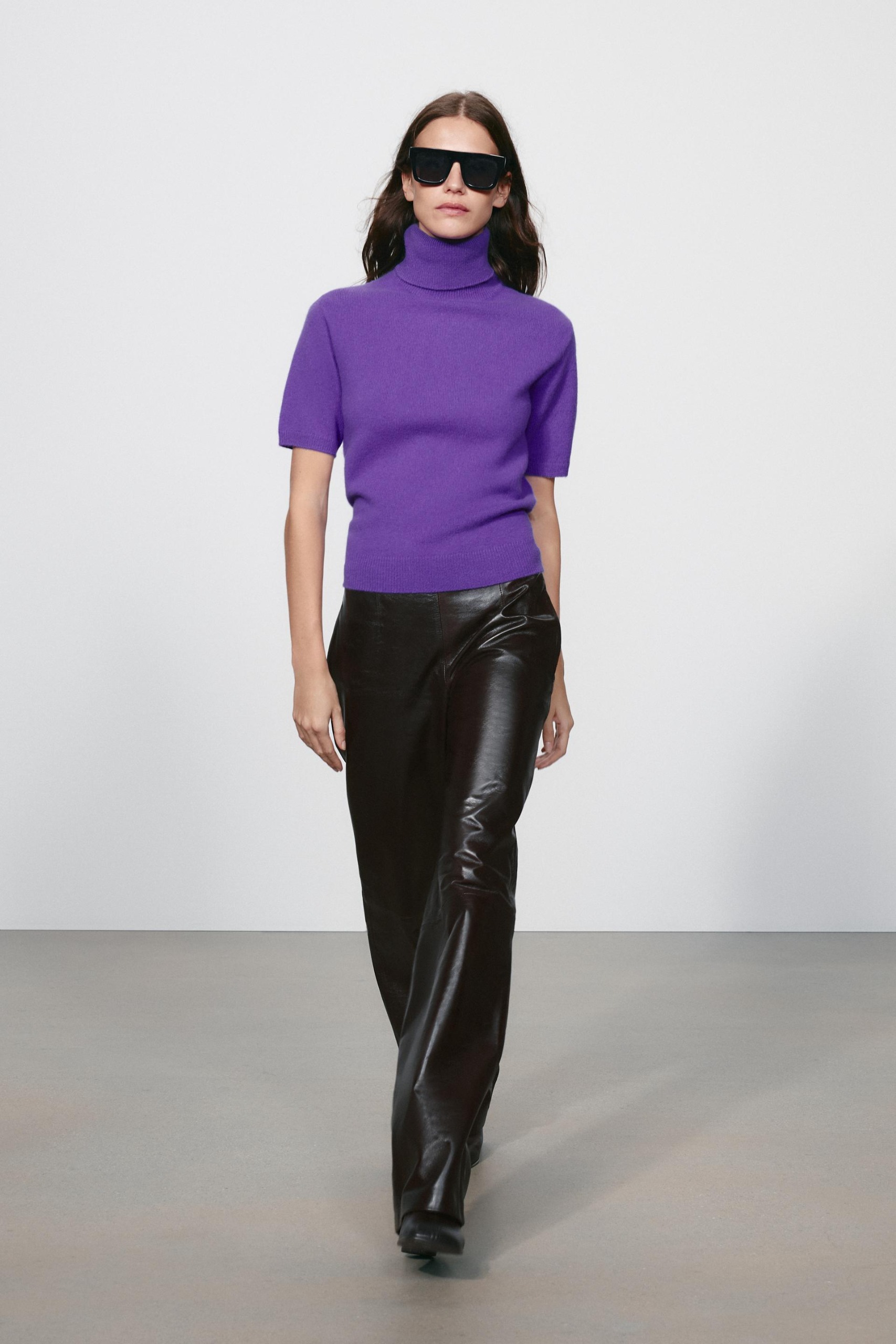 100% Wool Short Sleeve Jumper - Purple - S