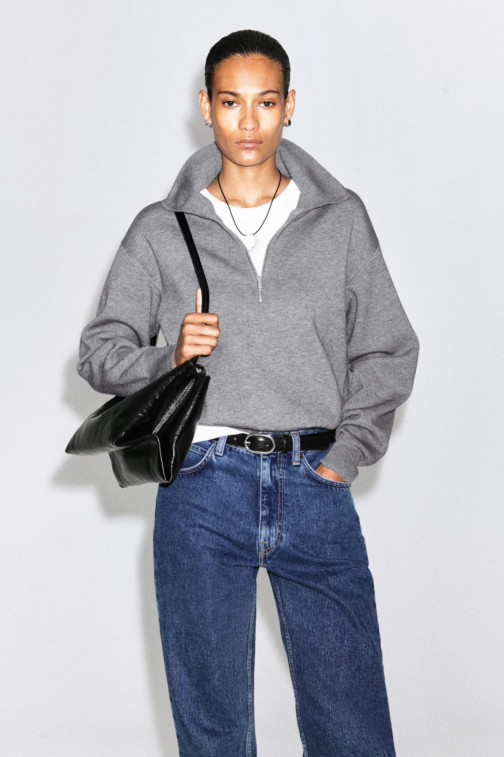Funnel-Neck Half-Zip Knitted Jumper