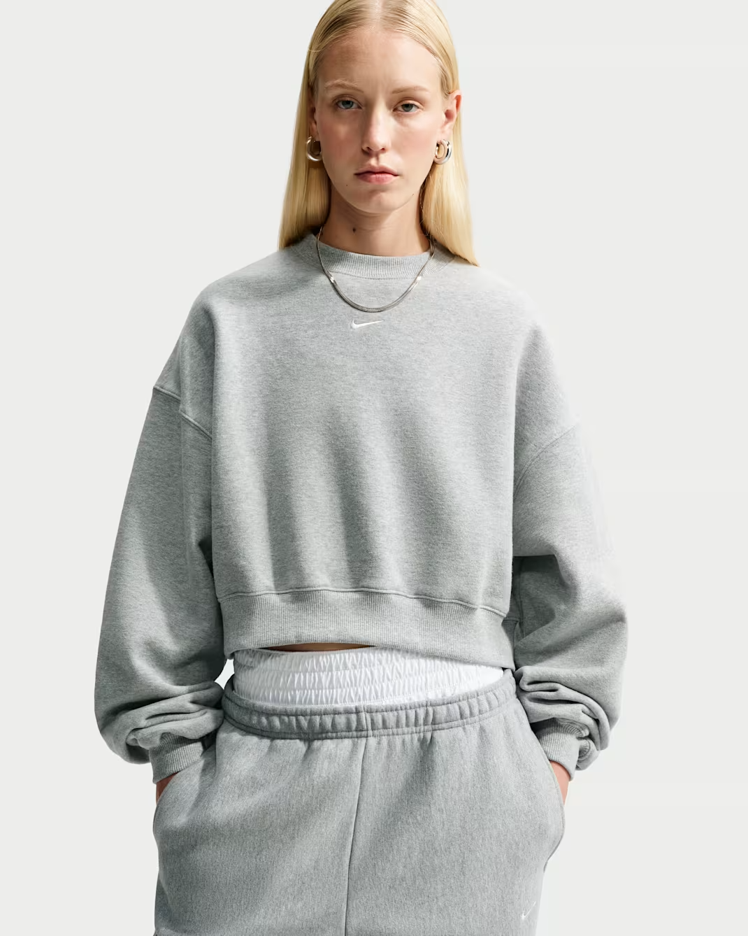 Nike, Nike Studio Fleece Medium Weight Women's Oversized Cropped Crew - Cream Ii/sail - Size Xxs