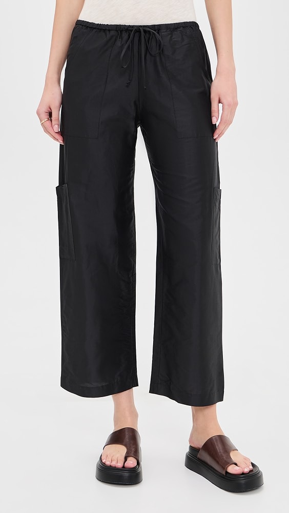The Silk Taffeta Drawstring Cargo Pants - Jet