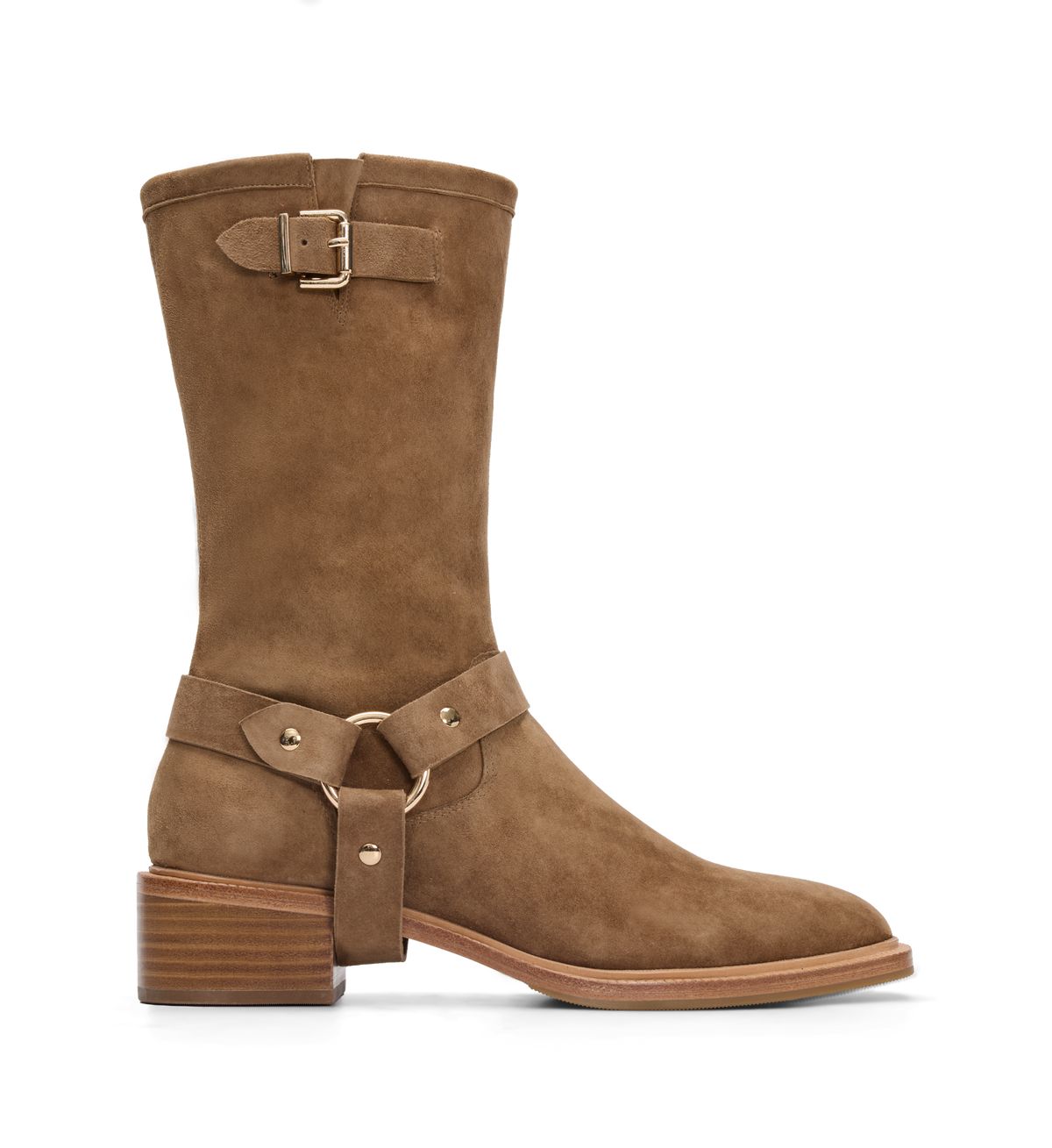 Tern Coffee Tan Suede & Hardware Heeled Boots