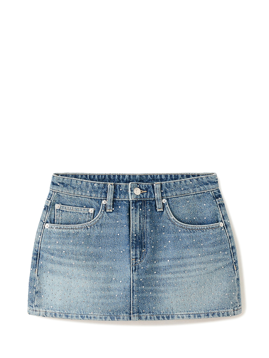 MANGO, Rhinestone Denim Miniskirt