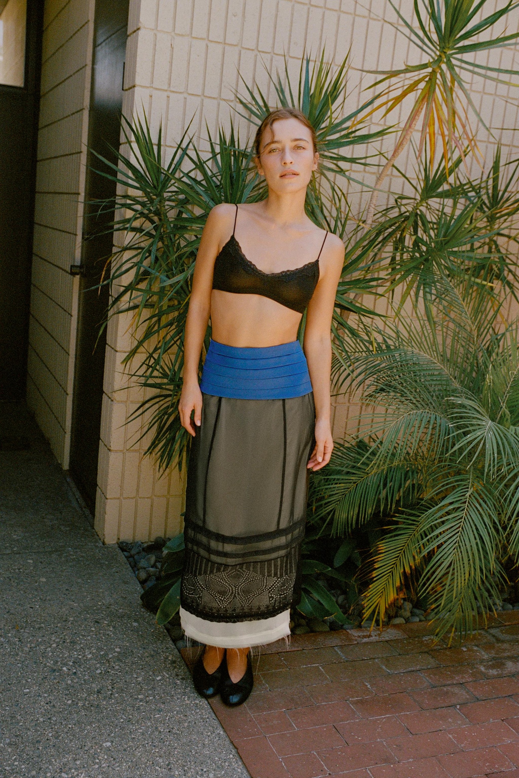 Organza and Knit Midi Skirt - Black / White - Xs