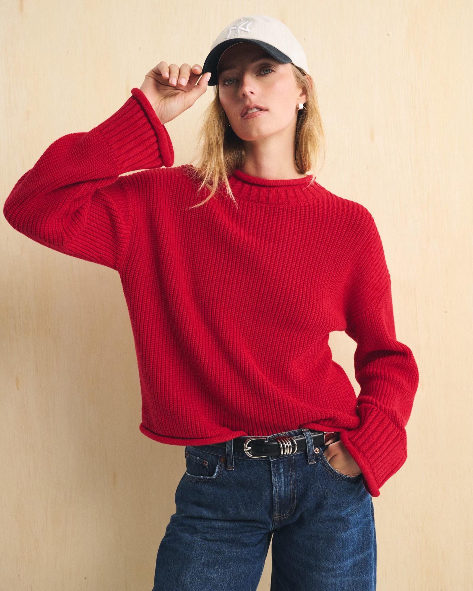100% Cotton Roll Neck Crew Sweater