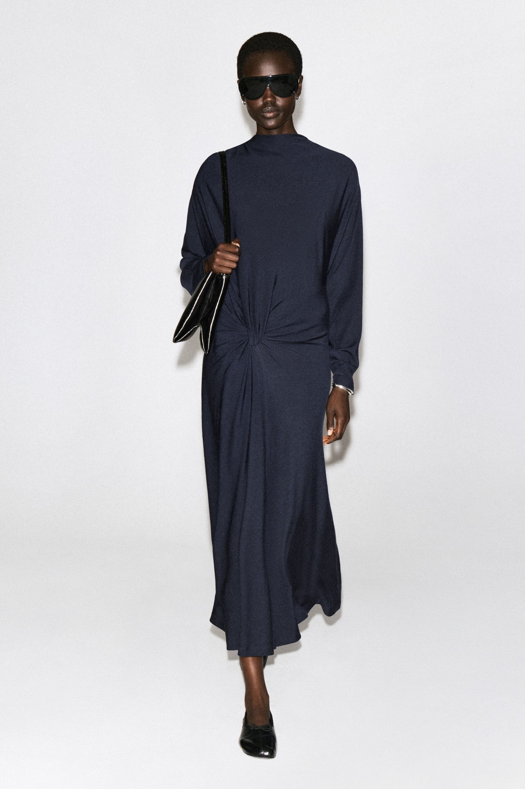 Draped Twist-Detail Midi Dress